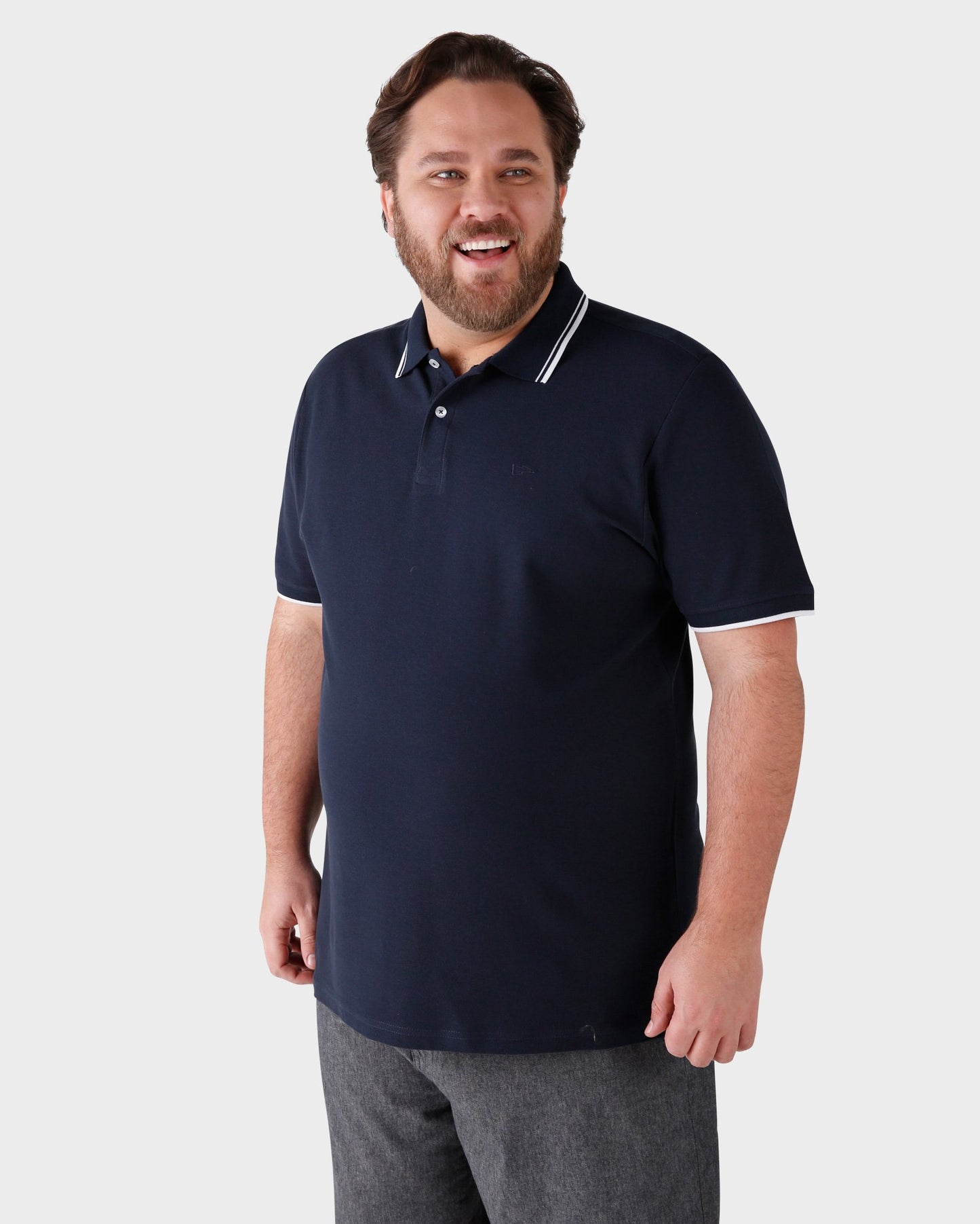 Camisa polo azul sólida tradicional plus size masculina | Pool Basics