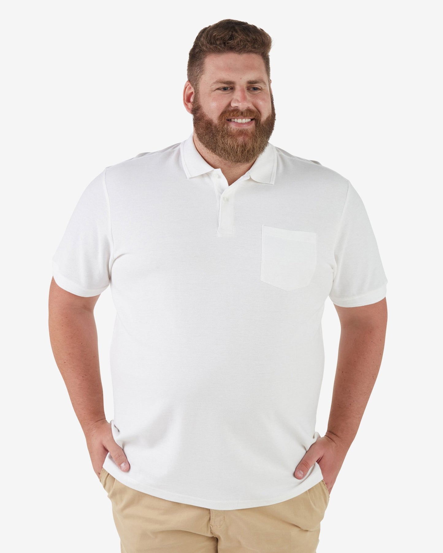 Polo uomo Plus Size Basic White Piquet con tasca