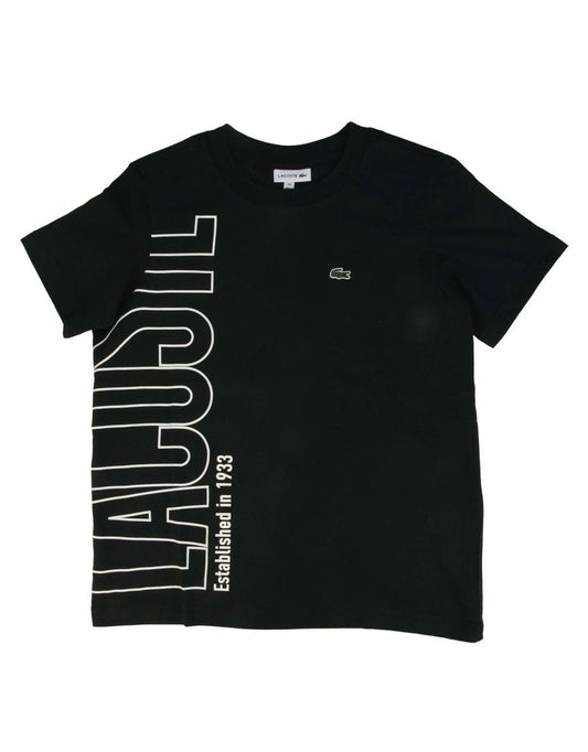 Boy's Lacoste Black Cotton Jersey T-Shirt with Oversized Logo