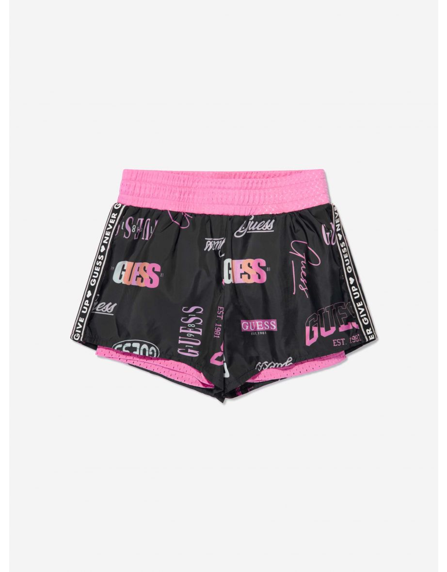 Pantaloncini attivi da bambina con stampa logo rosa