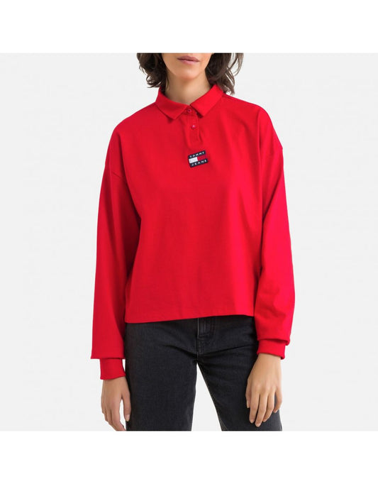 Polo a maniche lunghe in cotone biologico con logo ricamato