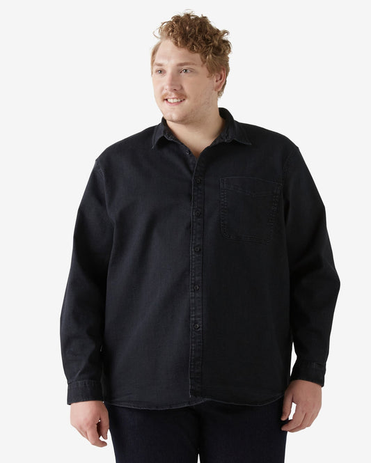 Camicia da uomo in denim lavato nero per taglie forti