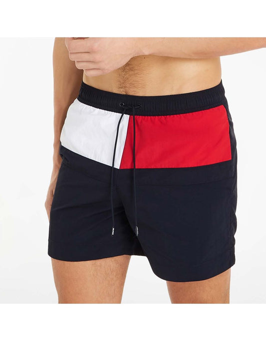 Calção de banho masculino Tommy Hilfiger Flag de comprimento médio - Azul