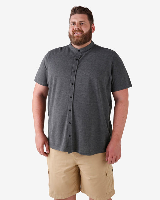 Plus Size Piquet Knit Button T-Shirt - Charcoal Gray