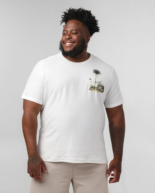 Camiseta masculina plus size branca com nervuras e desenho de palmeira | Original Plus by Riachuelo
