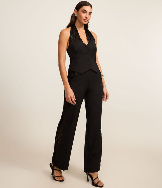 Gilet nero sartoriale con cinturino in pizzo unico