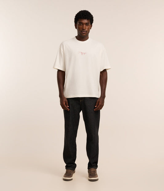 Camiseta de algodón con estampado de letras en blanco roto