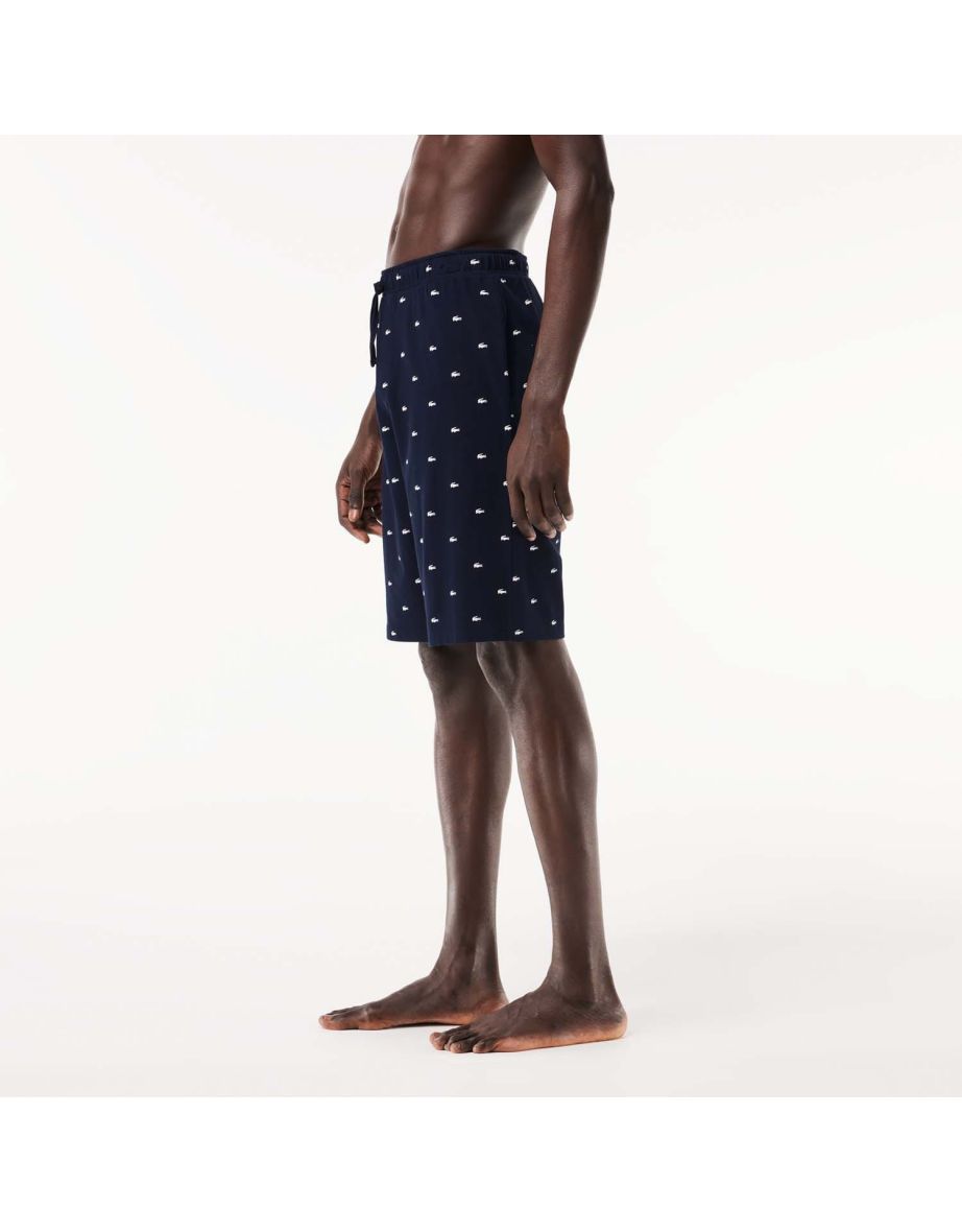 Calção de pijama masculino azul Lacoste Crocodile Print Cotton Jersey