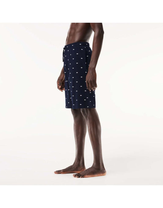 Calção de pijama masculino azul Lacoste Crocodile Print Cotton Jersey