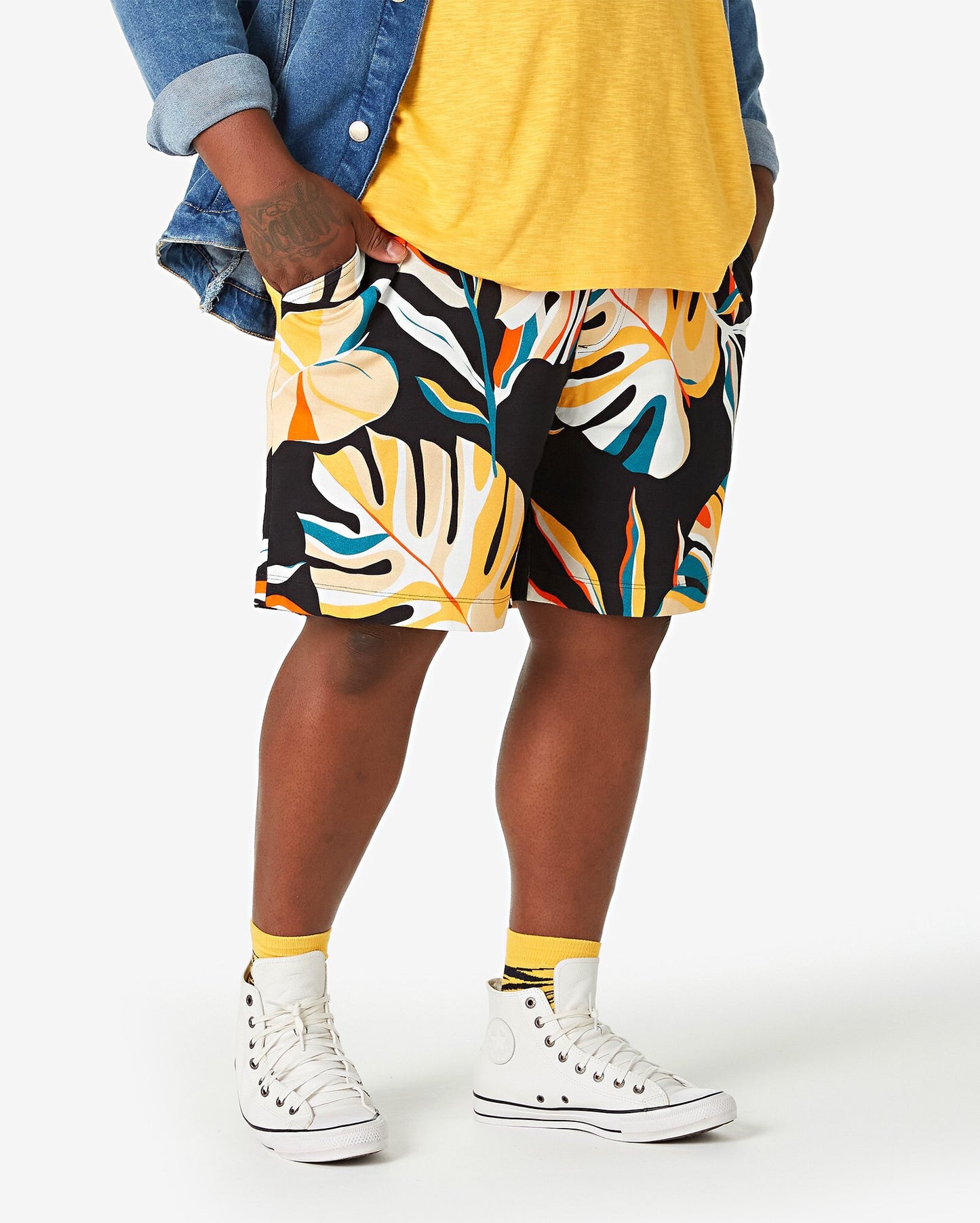 Men's Plus Size Black Leaf Print Sweatshorts - Allman by Riachuelo