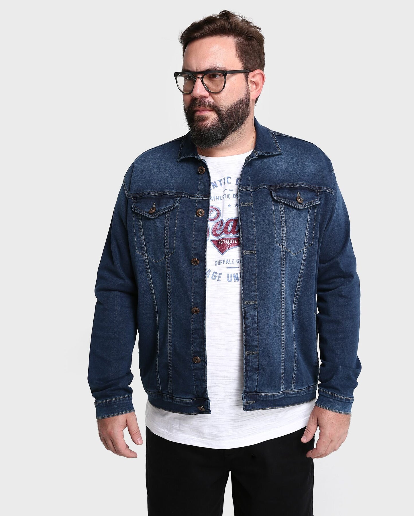 Plus Size Denim Jacket with Pockets - Medium Wash