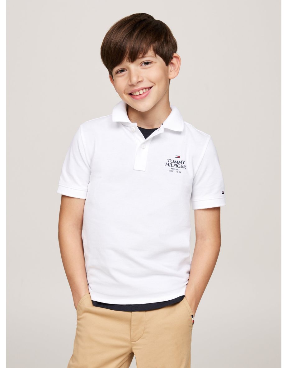Camisa polo regular com logotipo da Tommy Hilfiger para meninos - Branco