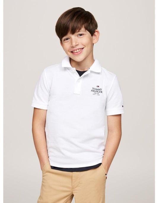 Camisa polo regular com logotipo da Tommy Hilfiger para meninos - Branco
