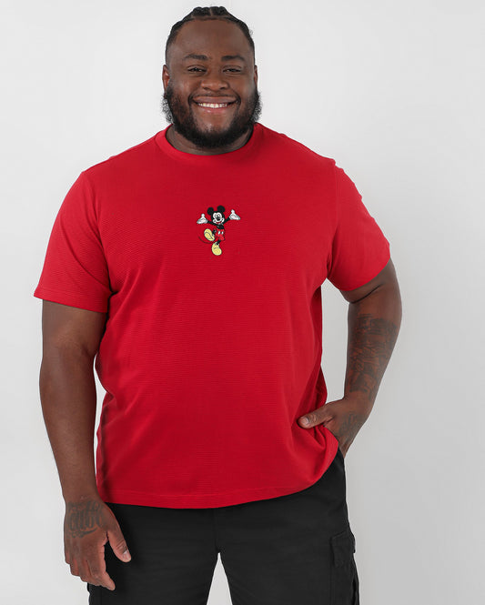 Camiseta masculina plus size vermelha com bordado do Mickey | Disney