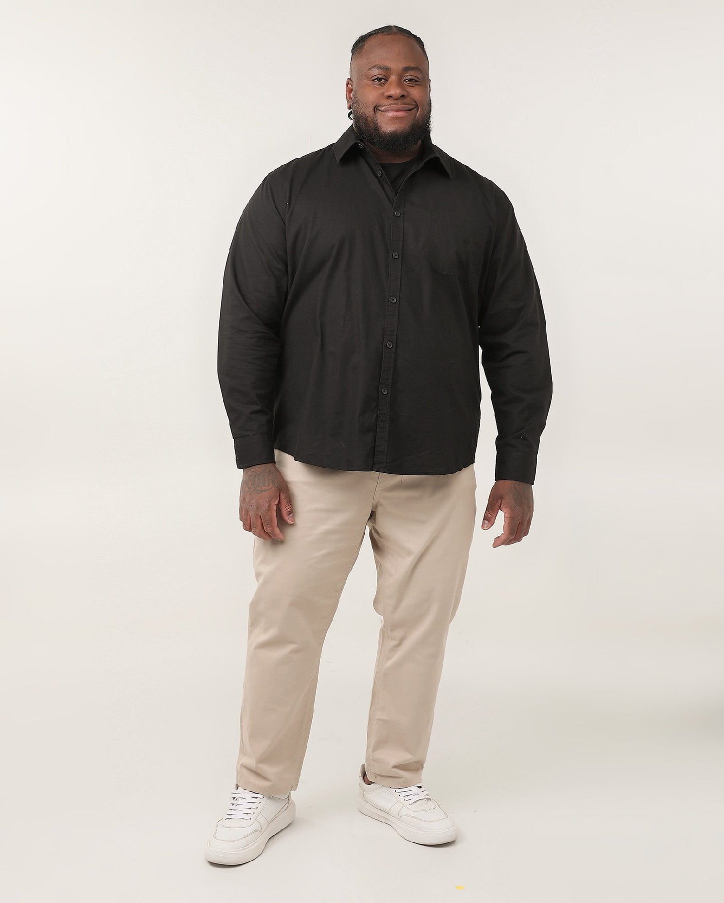 Camicia da uomo Plus Size a manica lunga nera con taschino | Original Plus by Riachuelo