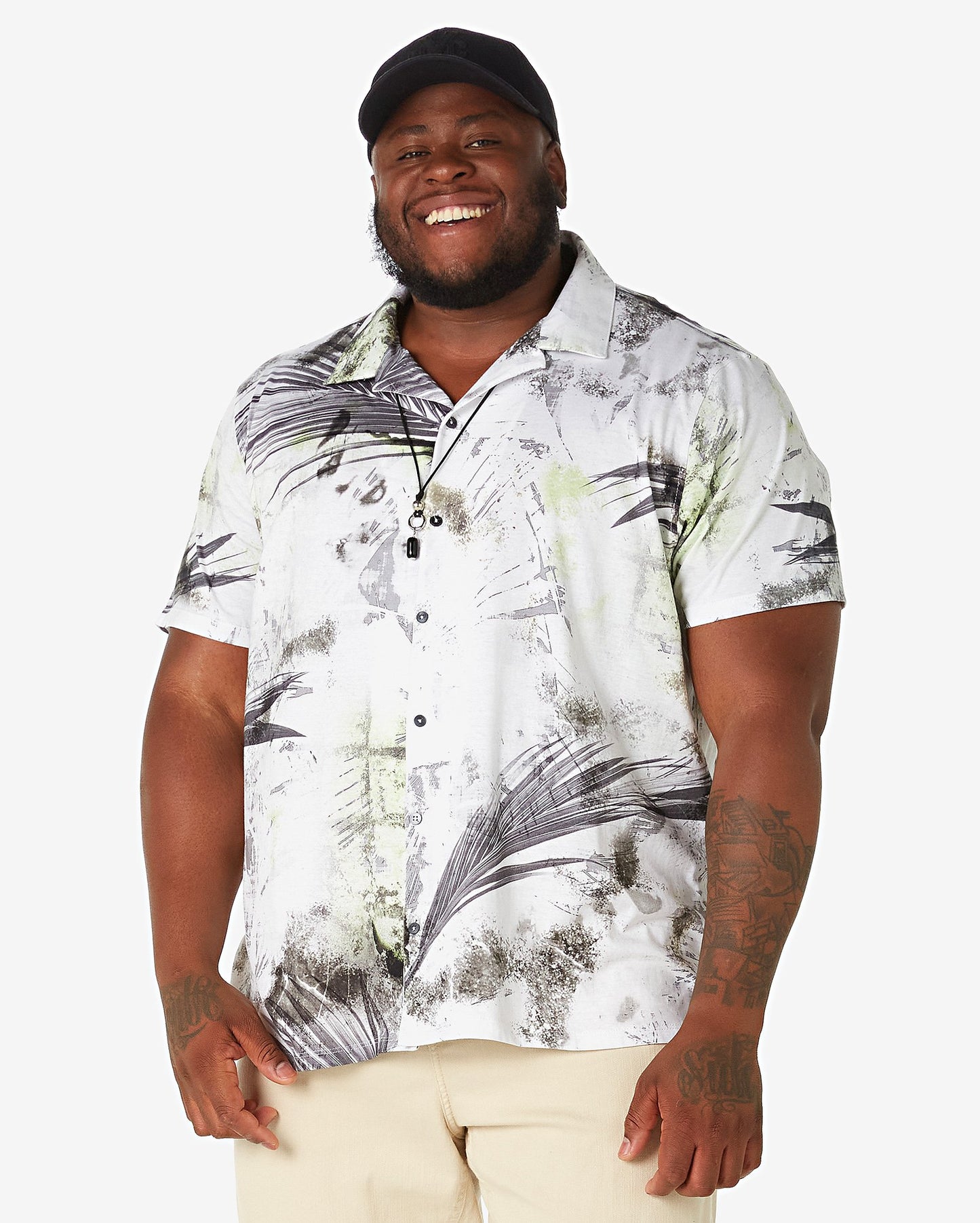 Camicia bianca astratta a maniche corte Plus Size da uomo di Allman per Riachuelo