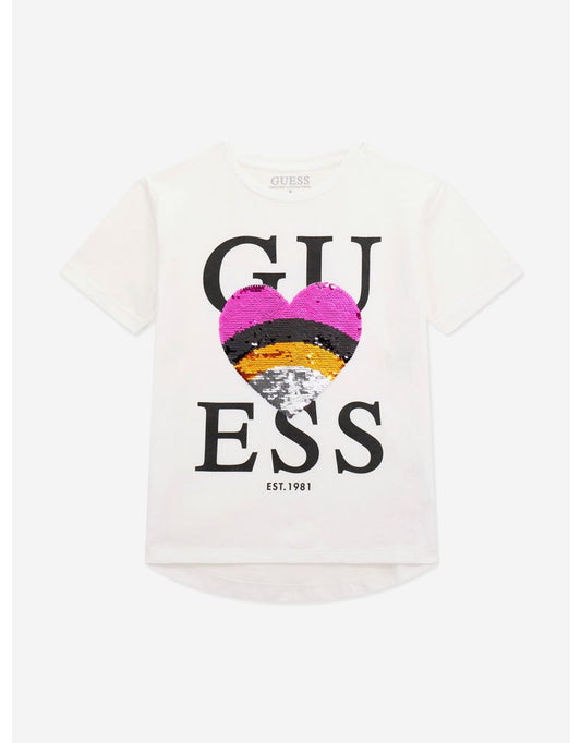 Camiseta Corazón Lentejuelas Blanca Niña
