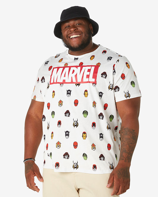 Camiseta masculina plus size de manga curta da Marvel Comics - Branca