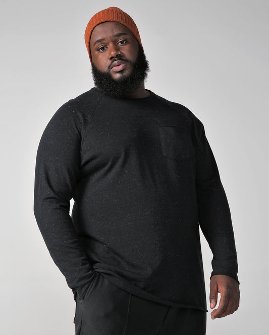 Camiseta Raglan Plus Size Masculina de Manga Longa em Preto - Allman by Riachuelo