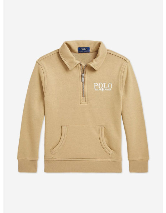 Boys' Beige Half-Zip Polo Sweatshirt