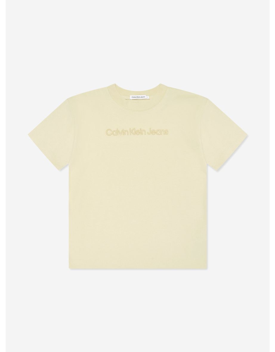Maglietta Calvin Klein beige con ricamo in rilievo 3D per ragazzi
