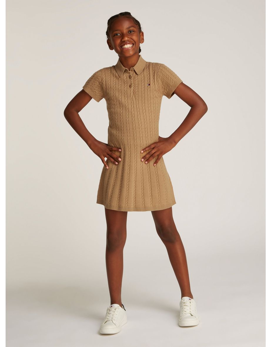 Vestido polo de malha a cabo marrom para meninas
