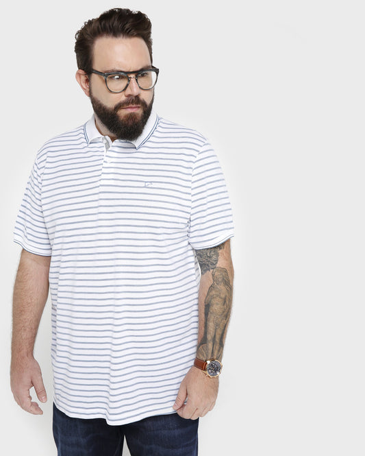 Men's Plus Size Short Sleeve Striped Piquet Polo Shirt in White by Allman for Riachuelo