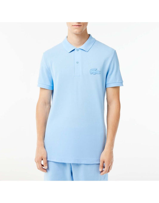Camisa polo masculina Lacoste Regular Fit Quilted com emblema de crocodilo em azul