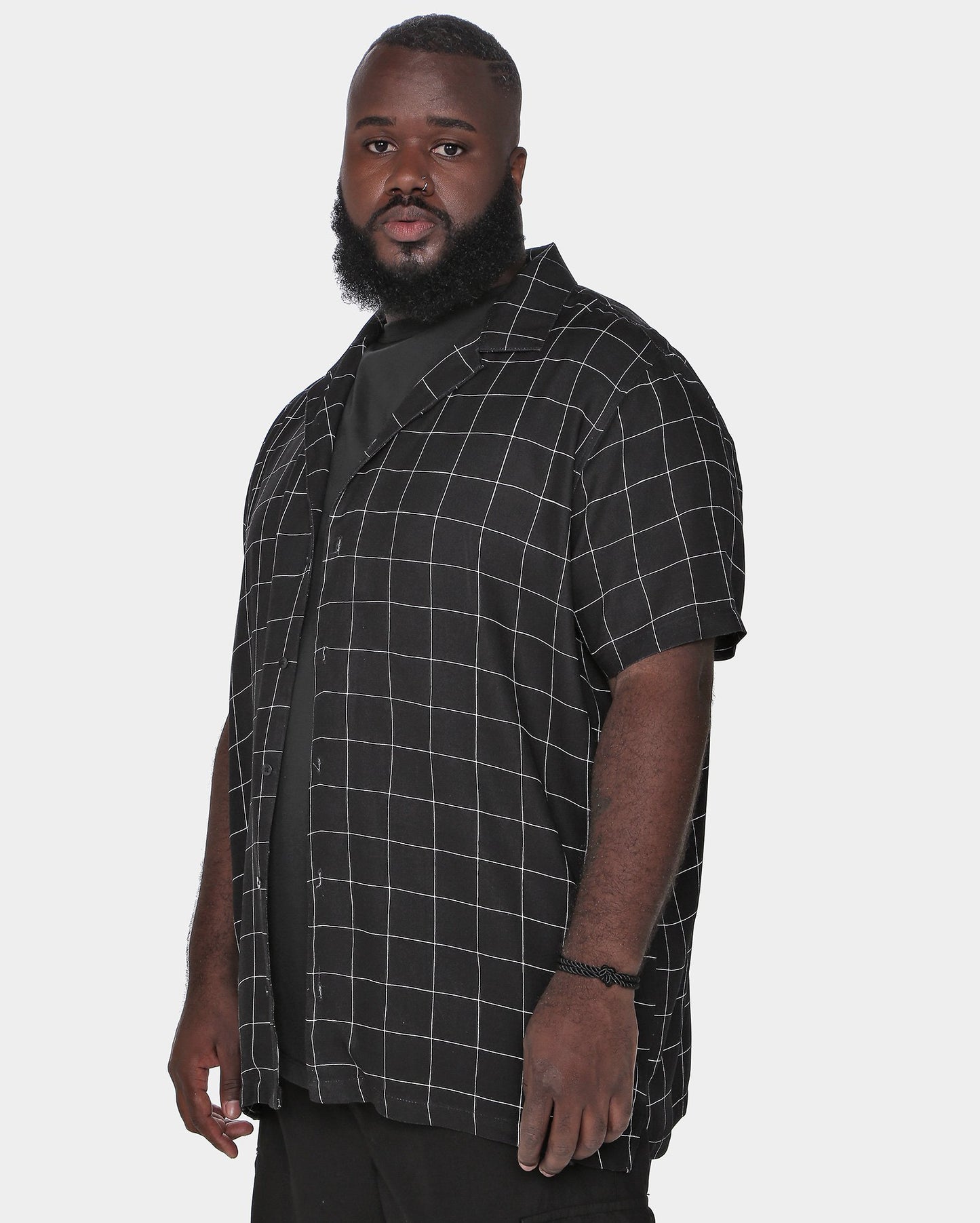 Camicia a maniche corte Grid Plus Size da uomo in nero di Allman per Riachuelo