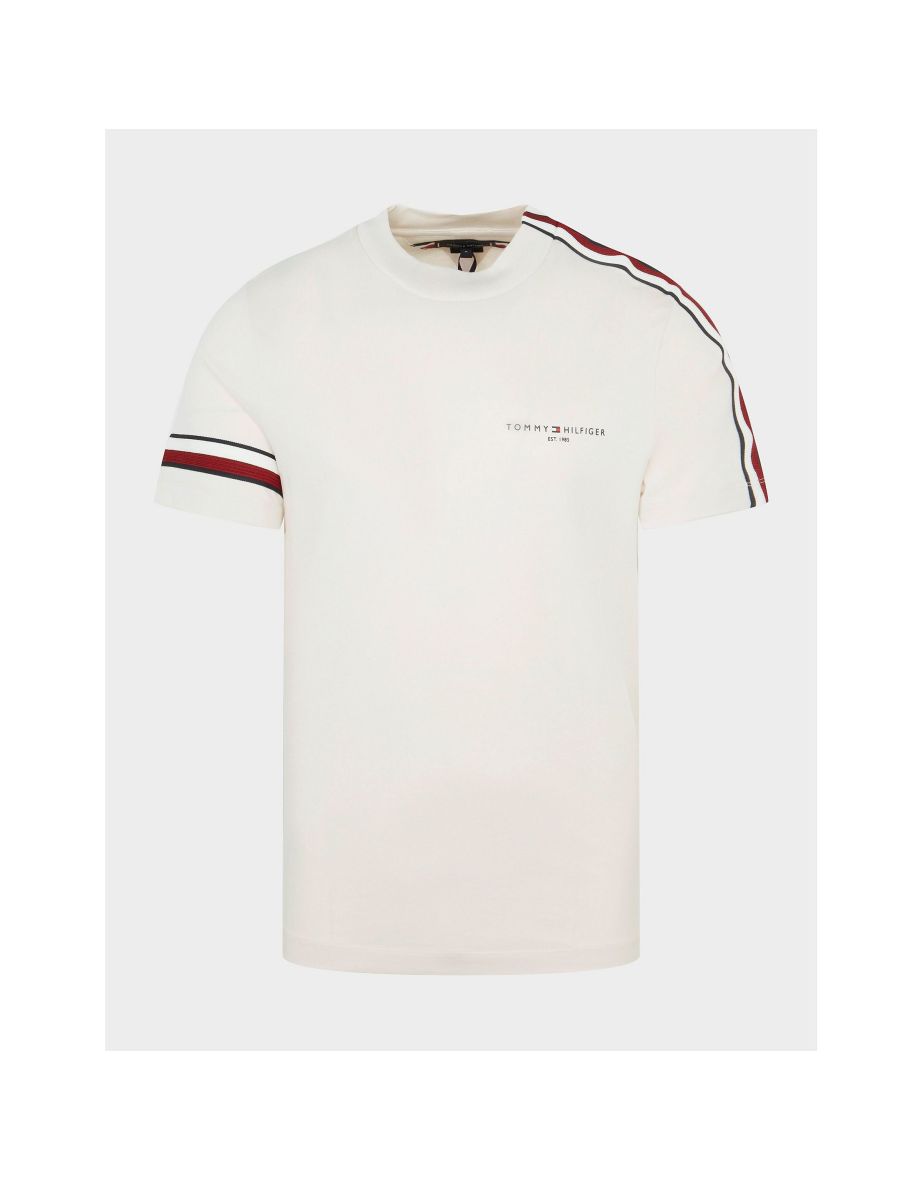Camiseta Tommy Hilfiger Global Stripe Crema, Hombre