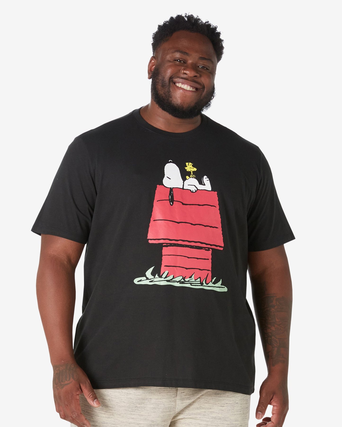 Maglietta Snoopy a maniche corte plus size da uomo - Nero