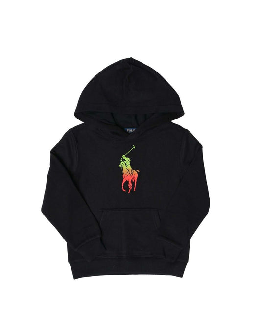 Boy's Ralph Lauren Black Hoodie with Neon Pony Logo