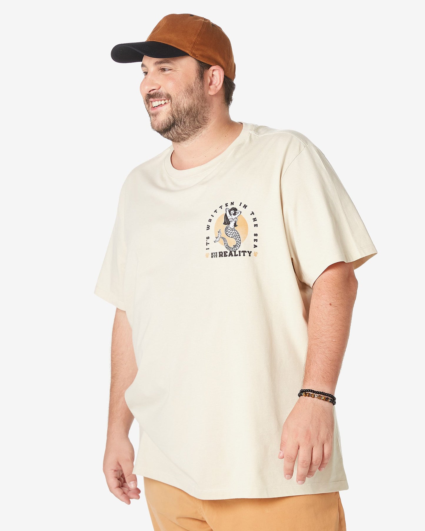 Men's Plus Size Short Sleeve T-Shirt "It's Written In The Sea" Khaki by Allman, Riachuelo