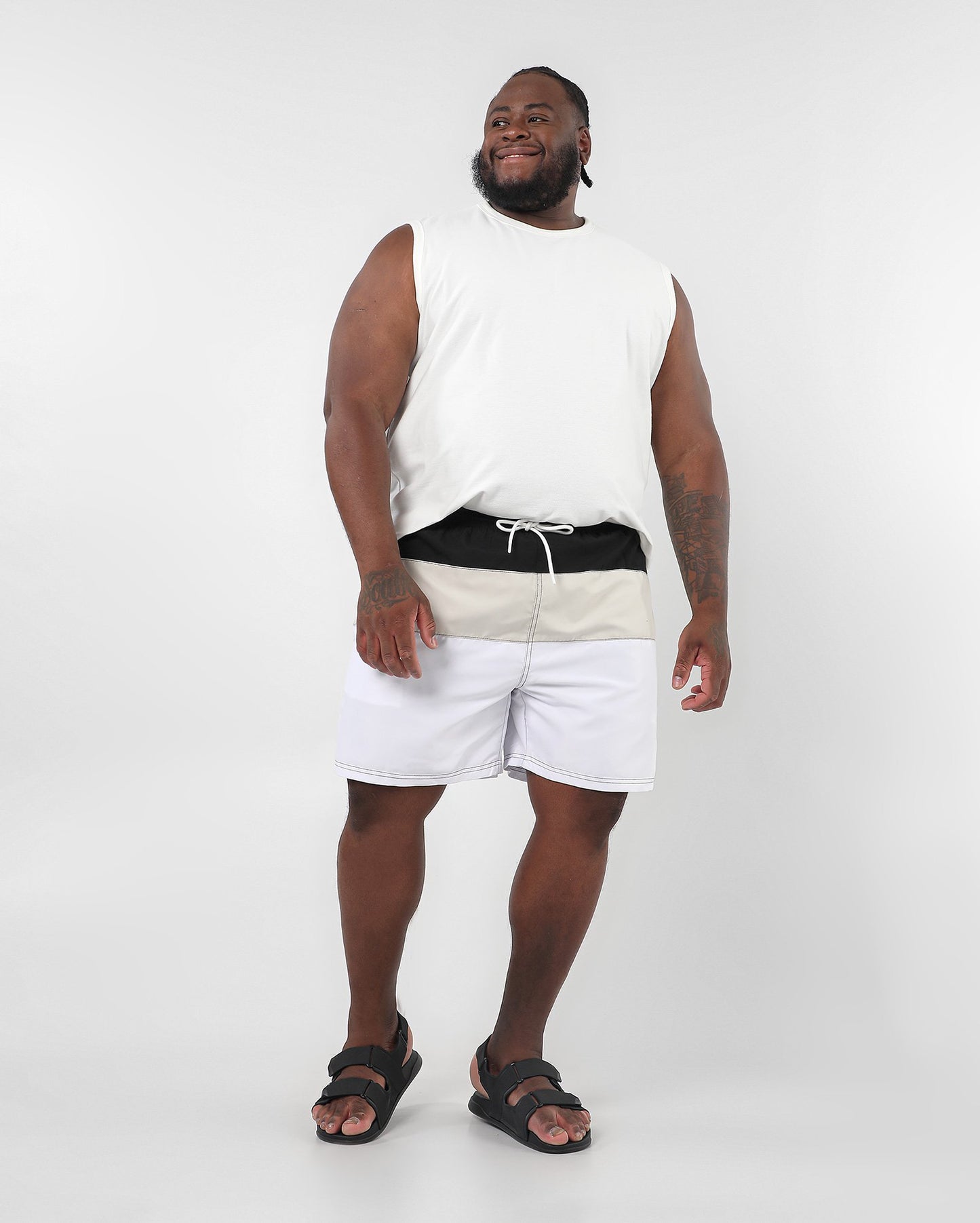 Men's Plus Size Multicolor Striped Tactel Shorts - White | Original Plus by Riachuelo