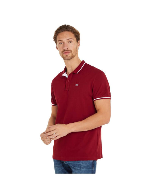 Polo Tommy Hilfiger rojo regular fit con cuello de pico para hombre