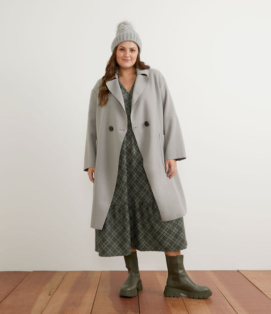 Cappotto lungo con tasche e bottoni, Curve e taglie forti, grigio