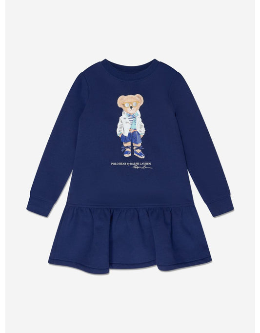 Navy Fleece Dress with Bear Design for Girls