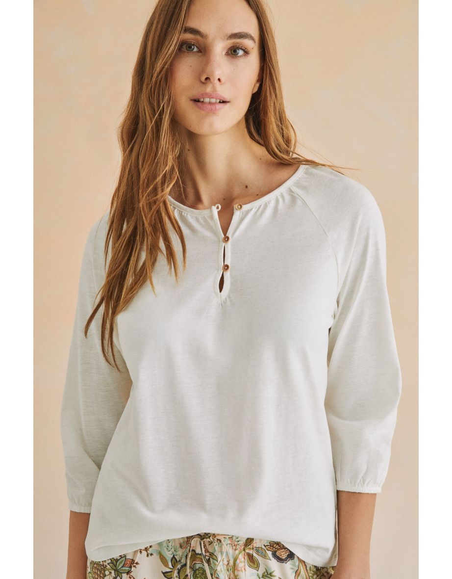 Top blanco de manga larga 100% algodón