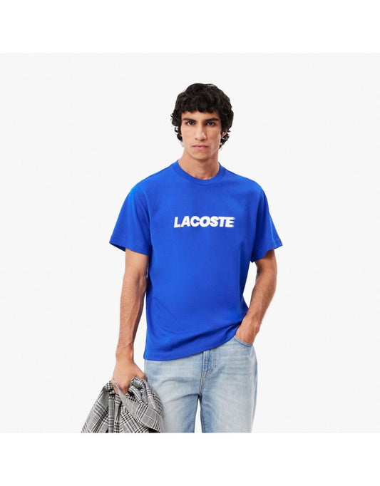 Camiseta masculina com logotipo em algodão pesado da Lacoste - Azul