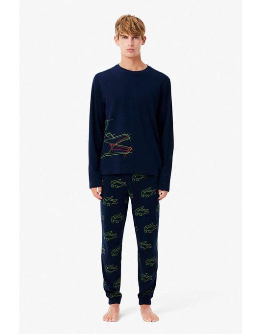 Set pigiama Lacoste Navy a maniche corte e pantaloni con logo grande