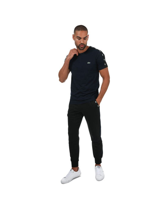 Camiseta masculina Lacoste azul de gola alta com design de faixa de crocodilo