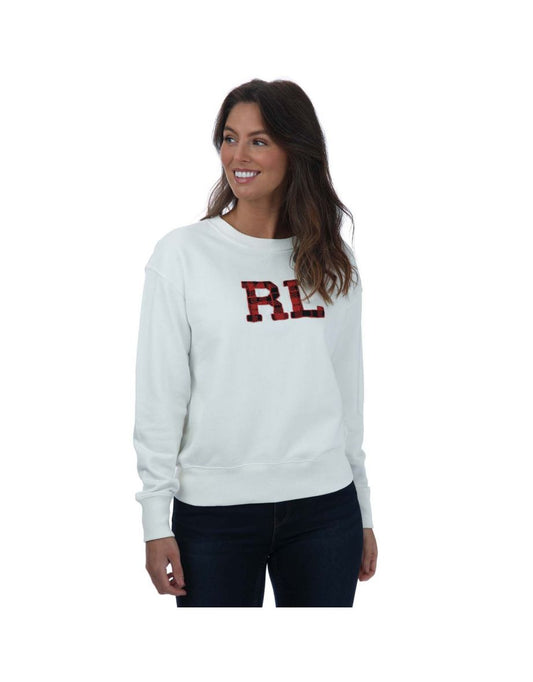 Felpa Ralph Lauren da donna in French Terry bianca con logo in rilievo