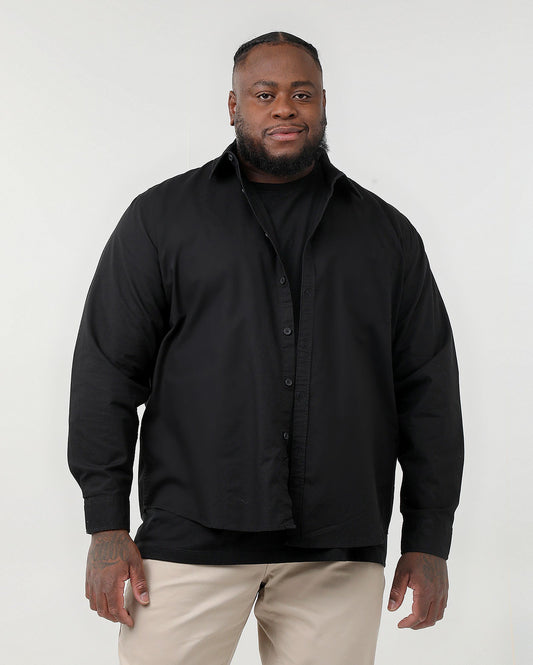 Camisa Masculina Plus Size de Manga Longa com Bolso - Preta | Original Plus da Riachuelo