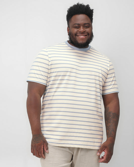 Camiseta masculina plus size listrada bege de manga curta Allman By Riachuelo