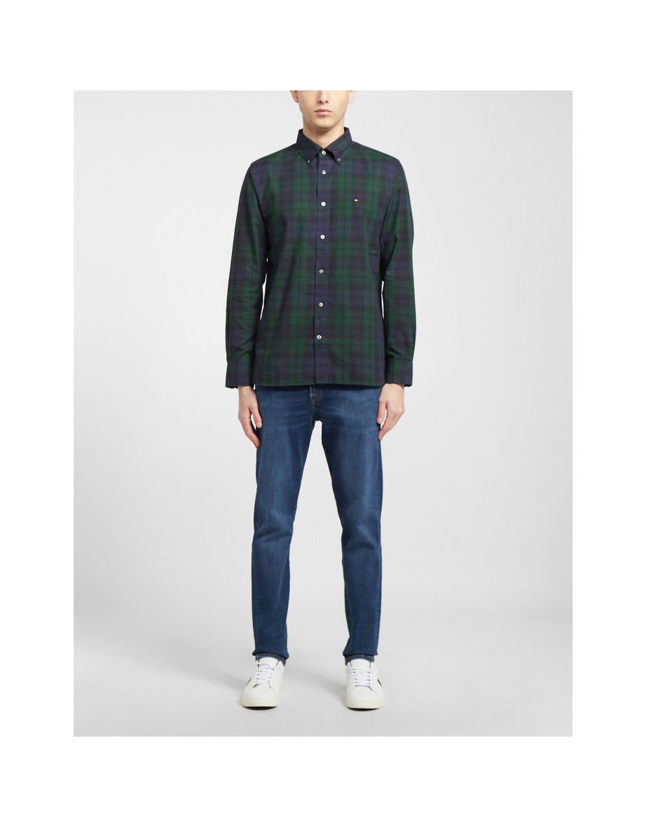 Hombres Tommy Hilfiger Azul Negro Reloj Tartán Camisa de manga larga