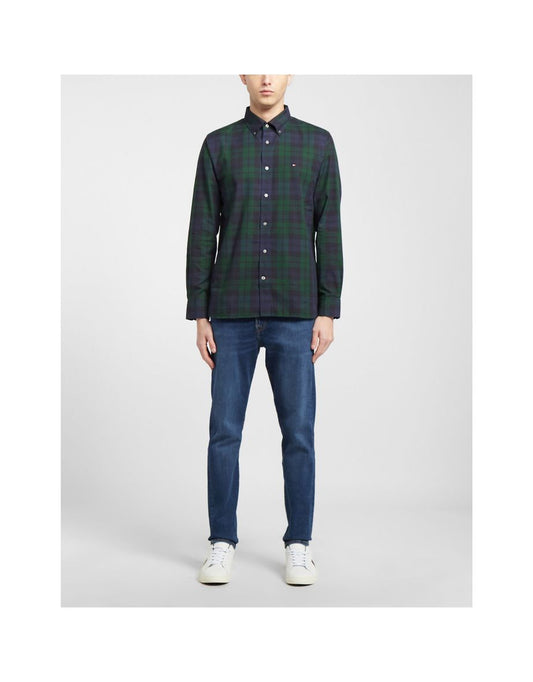 Hombres Tommy Hilfiger Azul Negro Reloj Tartán Camisa de manga larga