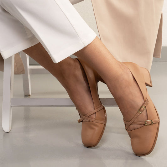 Women's Block Heel Shoes with Buckles in Beige by Quiz