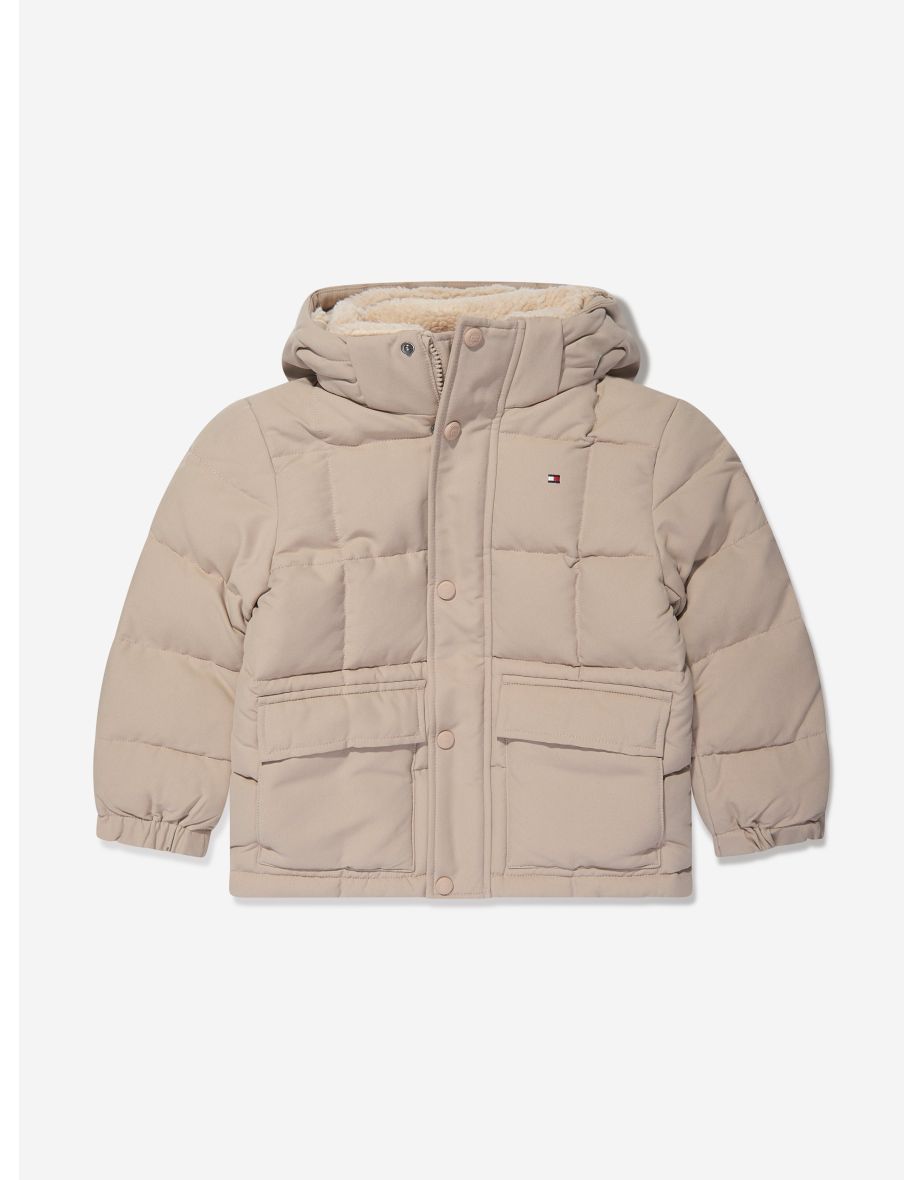 Boys' Beige Square Quilted Long Jacket