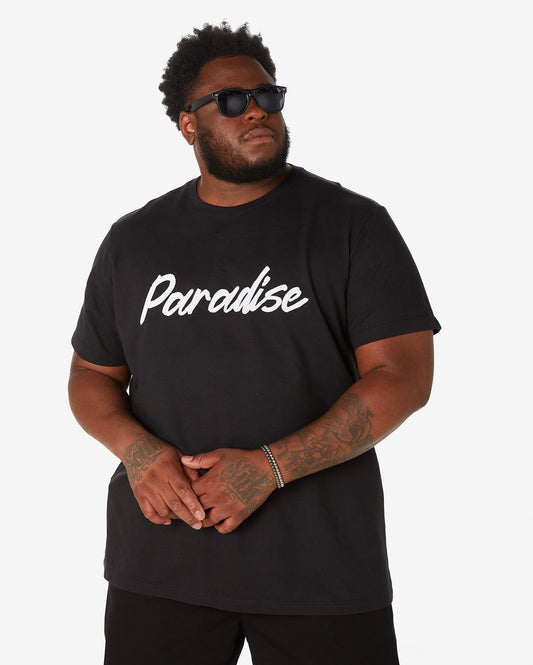 Camiseta masculina plus size de manga curta Paradise em preto da Allman para Riachuelo