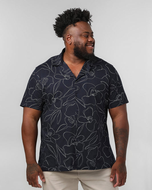Camisa masculina plus size floral de manga curta em azul | Original Plus By Riachuelo